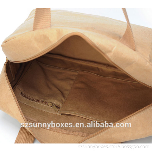 Ultra Light Cotton/Canvas Lining Kraft Paper Travel Shoulder Bag With Zipper Closure